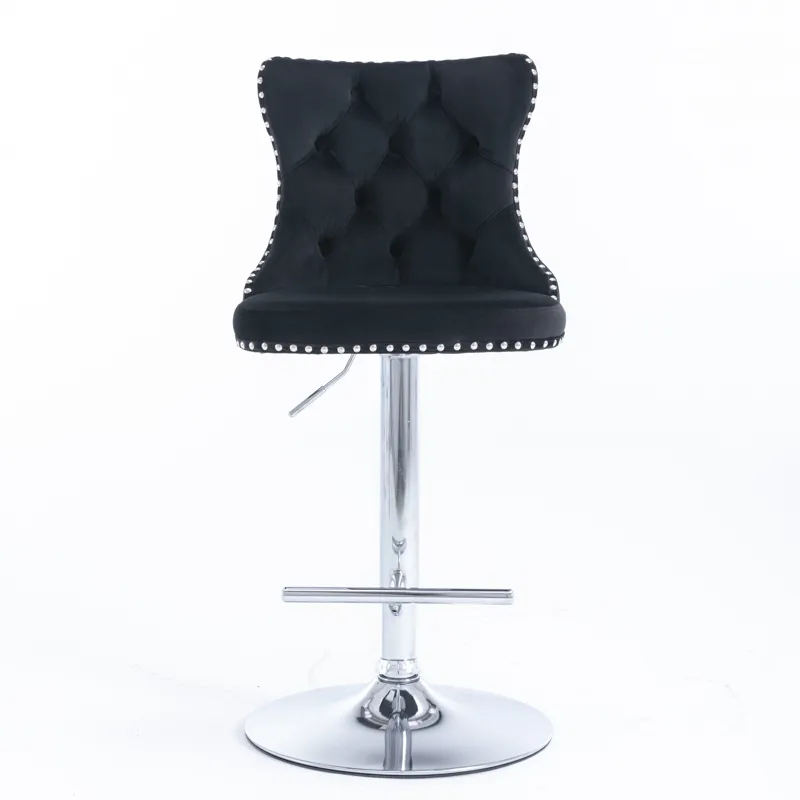 Swivel Velvet Barstools Adjusatble Seat Height From 25-33\", Modern Upholstered Chrome Base Bar Stoo