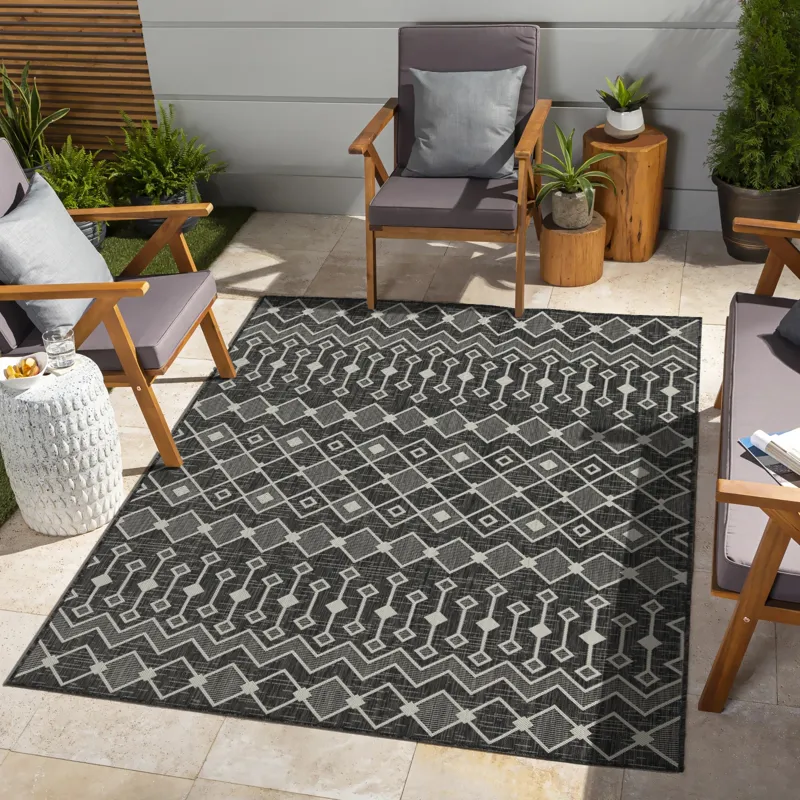 Sunshine - 2\'7\" X 7\'3\" Indoor / Outdoor, Polypropylene Area Rug - Anthracite