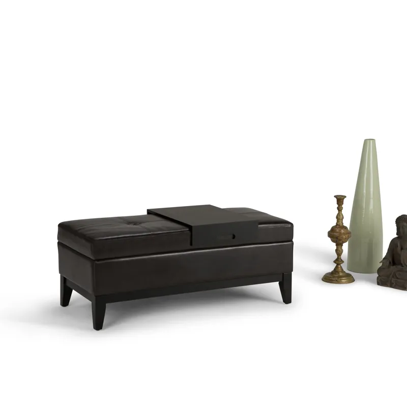 Oregon - Storage Ottoman Bench with Tray - Tanners Brown