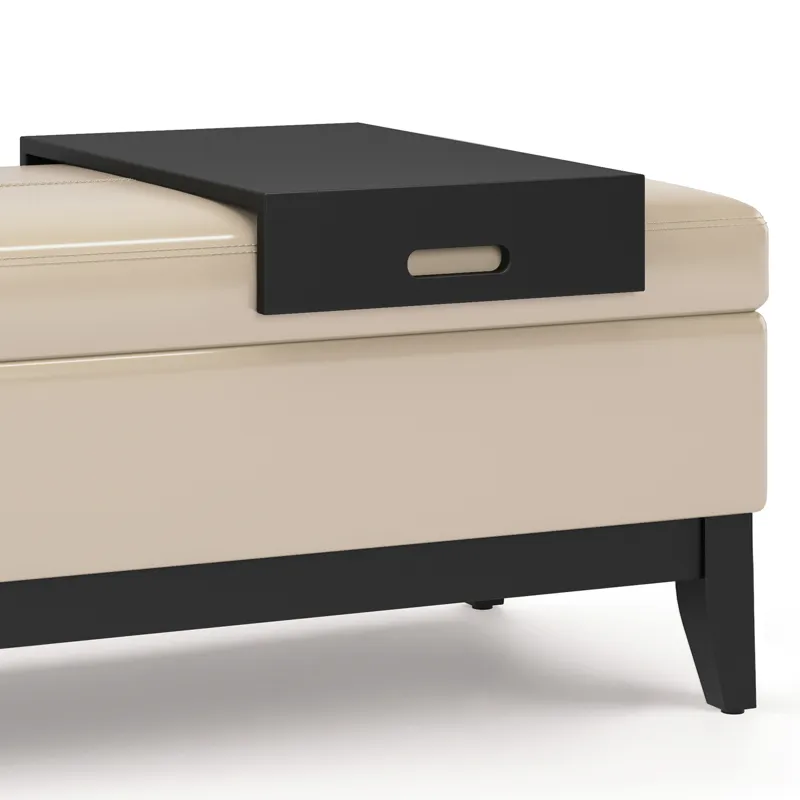 Oregon - Storage Ottoman Bench with Tray - Satin Cream