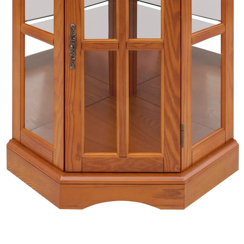 Corner Curio Cabinet With 5 Shelves And Lighting System (E26 Light Bulb Not Included) - Oak