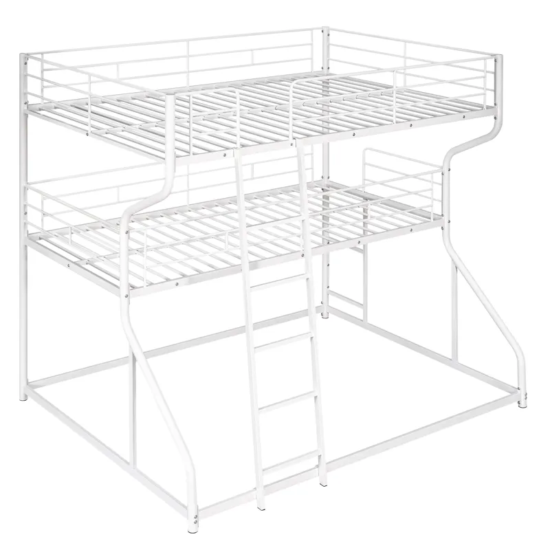 Full Long Over Twin Long Over Queen Size Triple Bunk Bed With Long And Short Ladder - White