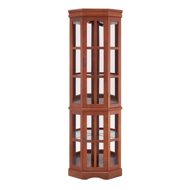 Corner Curio Cabinet With 5 Shelves And Lighting System (E26 Light Bulb Not Included) - Walnut