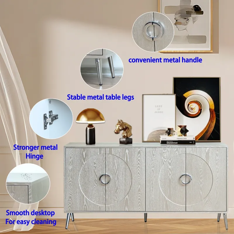 Modern Lacquered 4 Door Wooden Cabinet Sideboard Buffet Server Cabinet Storage Cabinet, For Living R