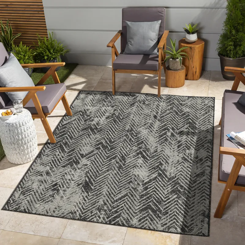Sunshine - 2\'7\" X 7\'3\" Polypropylene, Indoor / Outdoor Area Rug - Anthracite