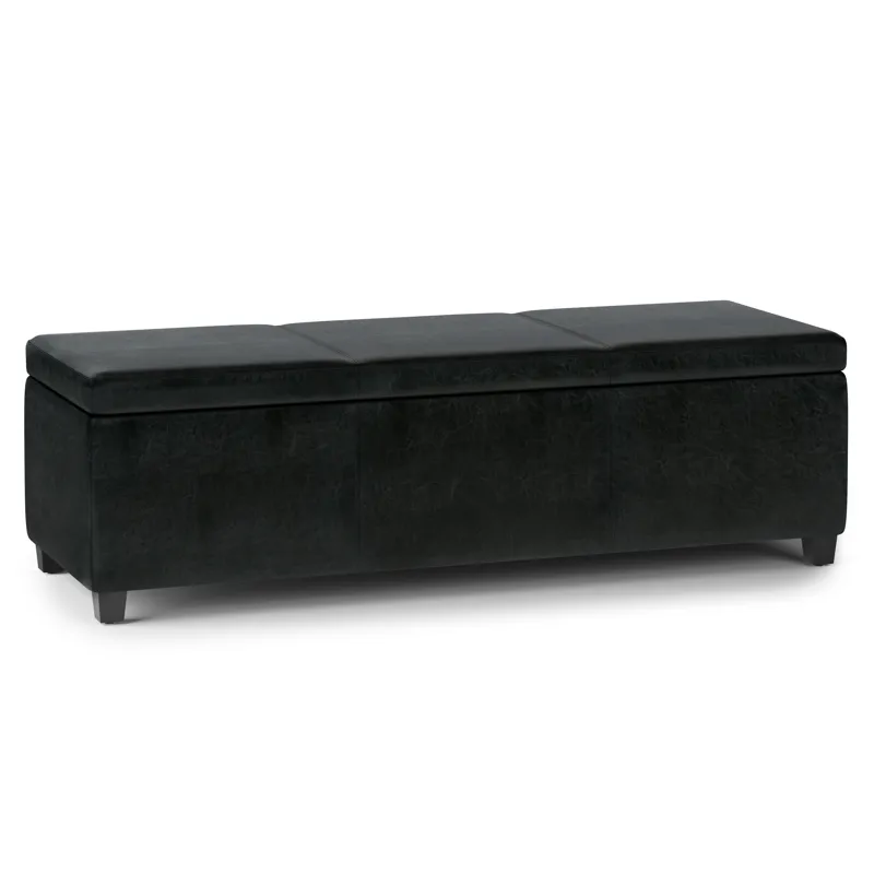 Avalon - Extra Large Storage Ottoman Bench - Midnight Black