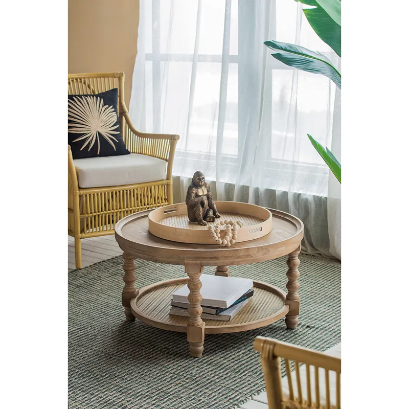 Round 2 Tiered Side Tabel, Natural End Tabel For Lving Room Bedroom Entryway - Brown