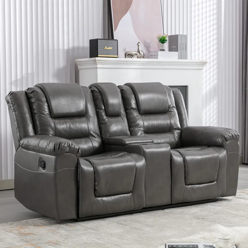 2 Seater Home Theater Recliner Manual Recliner Chair With A Storage Box And Two Cup Holders For Livi