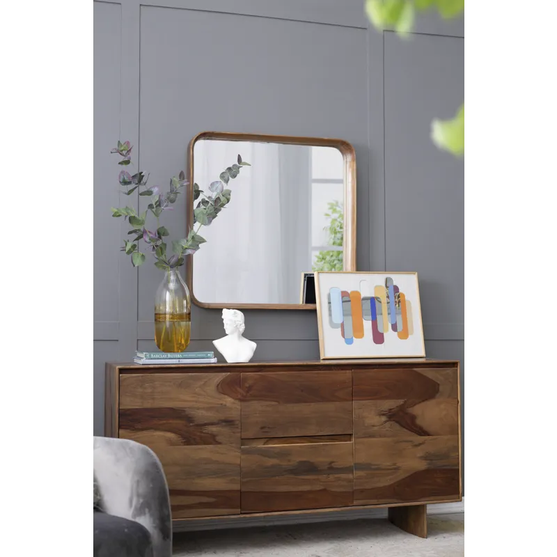 Square Mirror With Wood Frame, Wall Mirror For Living Room Bathroom Entryway - Brown