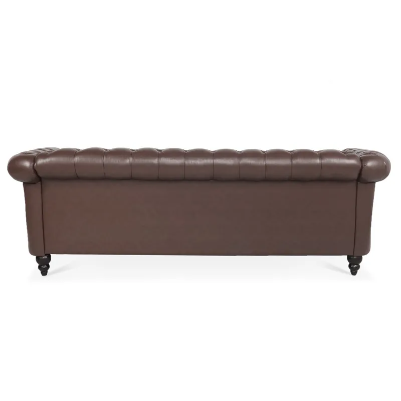 Rolled Arm Chesterfield Three Seater Sofa - Dark Brown