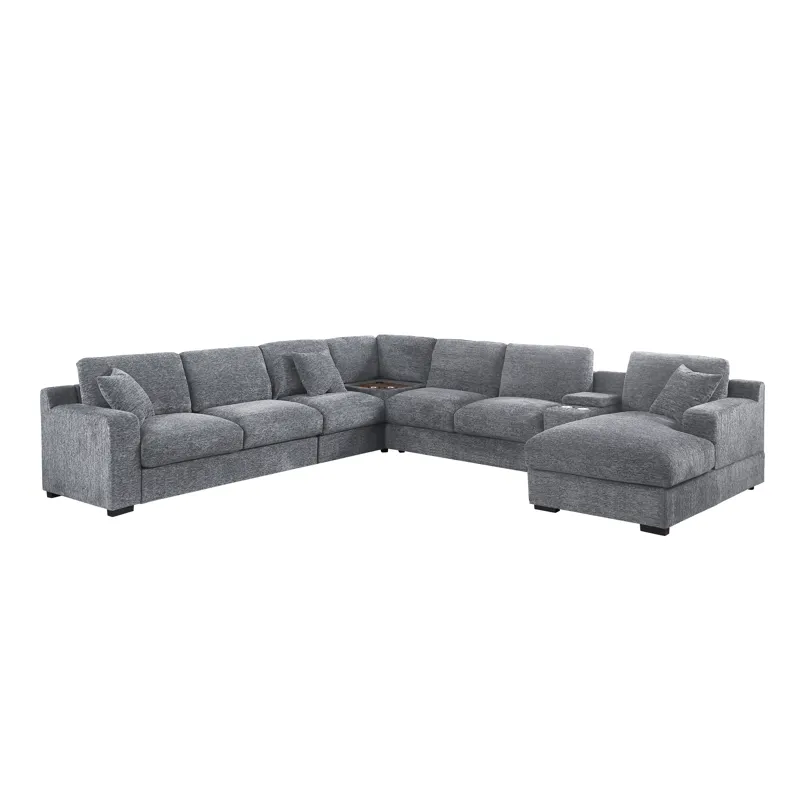 Celine - Chenille Fabric Corner Sectional Sofa With Right-Facing Chaise, Cupholders, And Charging Po