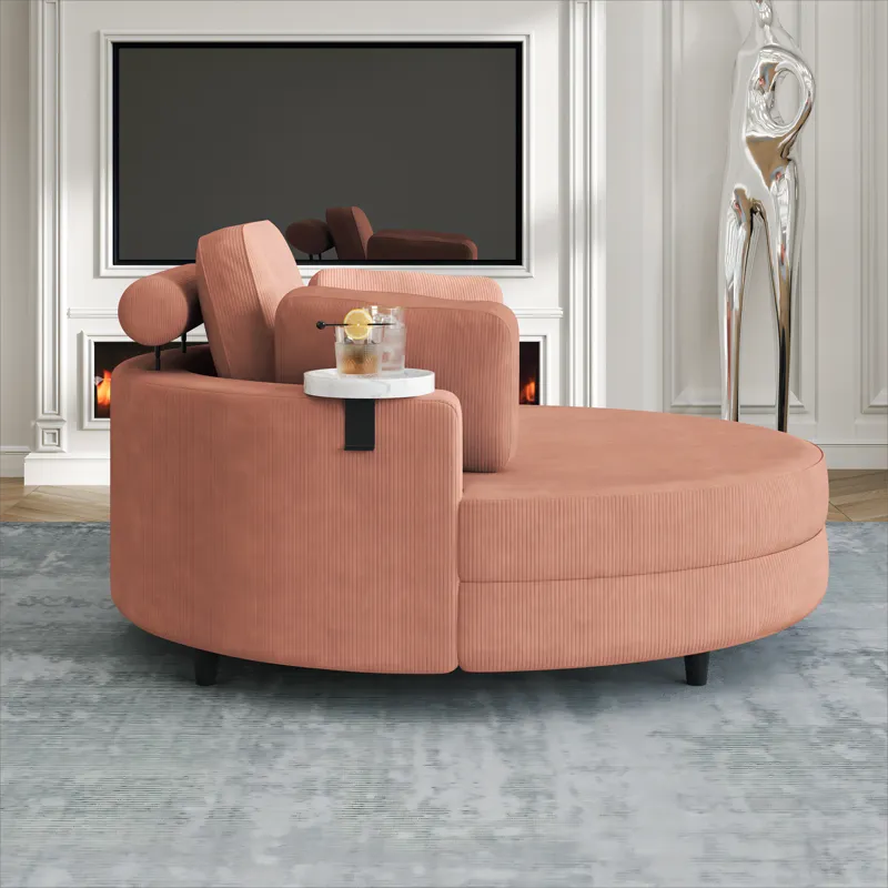 Corduroy Sofa With Two Throw Pillows, A Waist Pillow And An Extra Tray Is Comfortable For A Small Ap