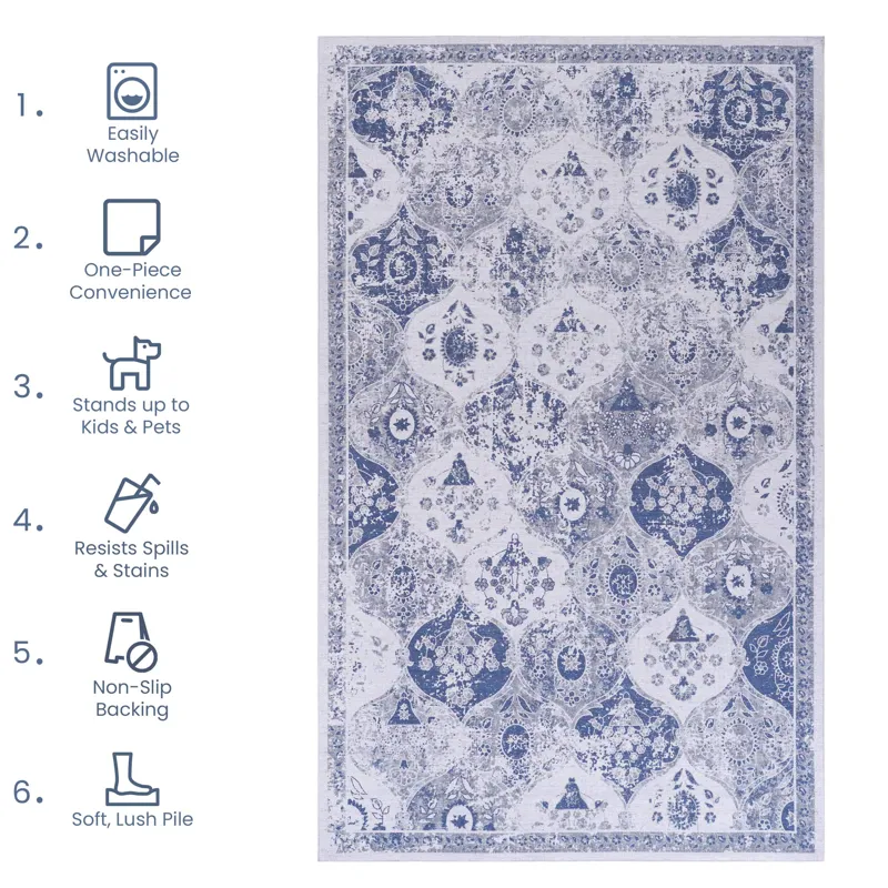 5\' x 8\' Washable Rug, Low-Pile, Non-Slip, Non-Shedding, Foldable, Kid & Pet Friendly Area Rugs For