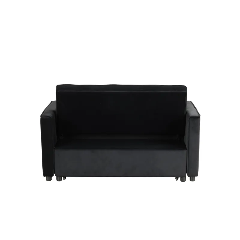 Maeve - 53.5\"W Black Velvet Convertible Sleeper Loveseat With Tufting and Side Pocket