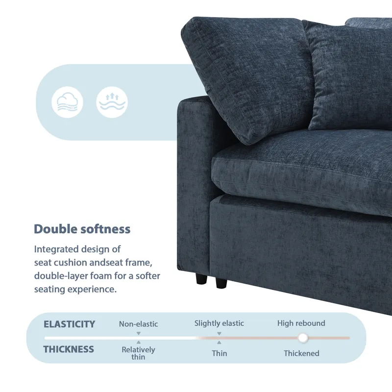 Modern Modular Cloud Sofa Bed, 6 Seat Chenille Sectional Couch Set With Ottoman, Free Combination, C
