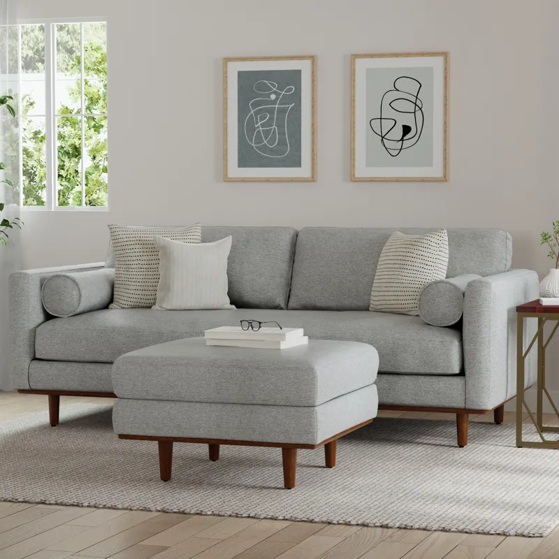 Morrison - 89\" Sofa and Ottoman Set - Mist Gray