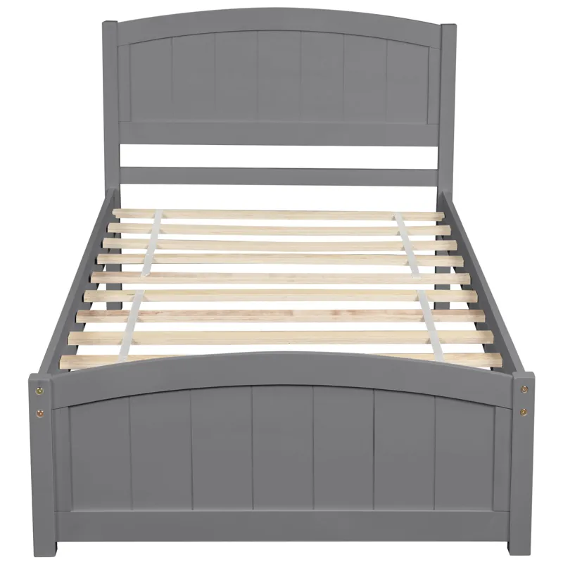Twin Platform Bed With Headboard, Footboard And Wood Slat Support - Gray