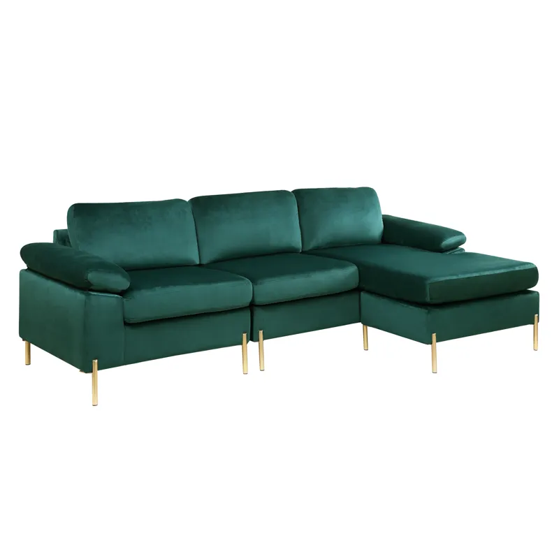 Shannon - Velvet Sectional Sofa With Chaise - Green