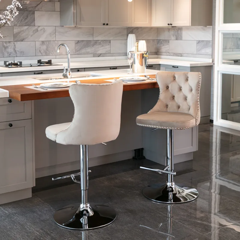 Swivel Velvet Barstools Adjusatble Seat Height From 25-33\", Modern Upholstered Chrome Base Bar Stoo
