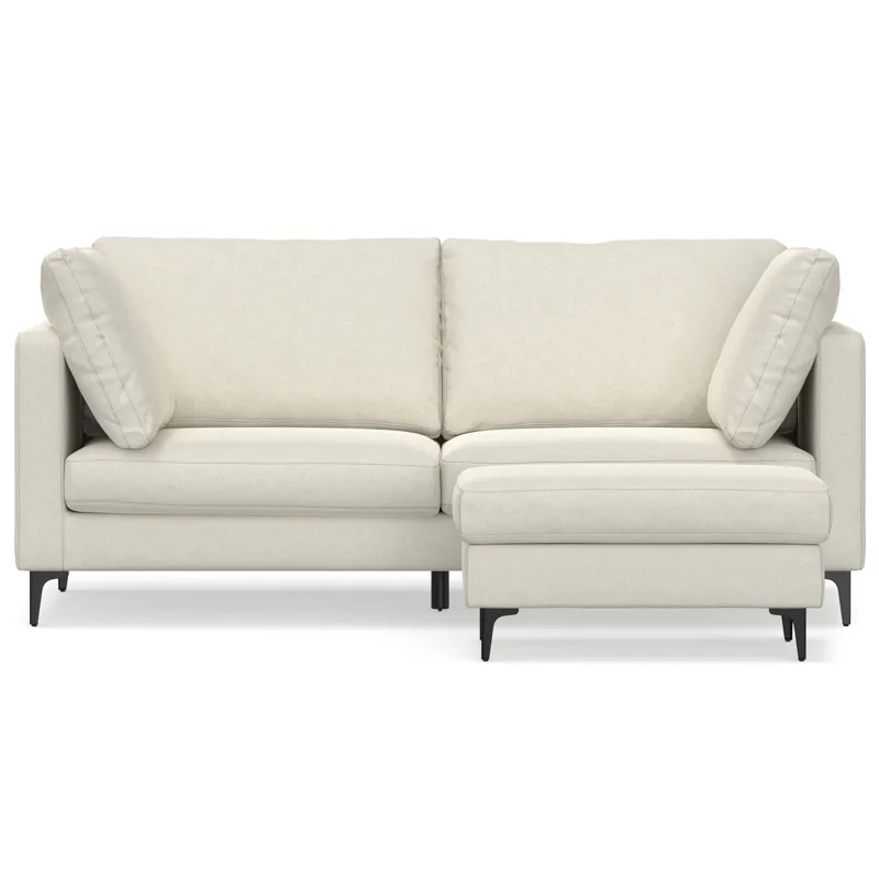 Ava - 76\" Mid Century Sofa with Ottoman Set - Cream