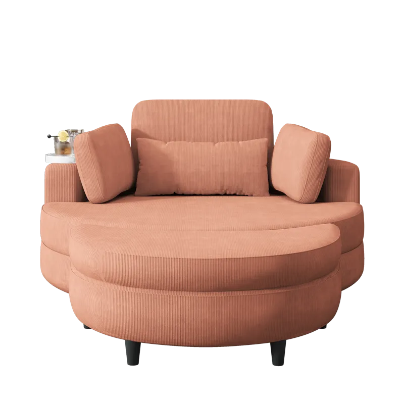 Corduroy Sofa With Two Throw Pillows, A Waist Pillow And An Extra Tray Is Comfortable For A Small Ap
