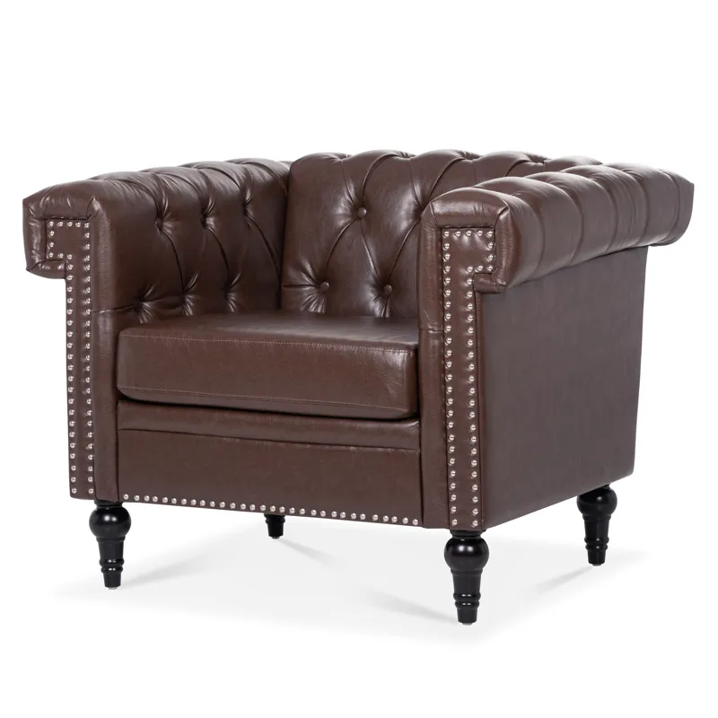 1 Seater Sofa For Living Room - Brown PU