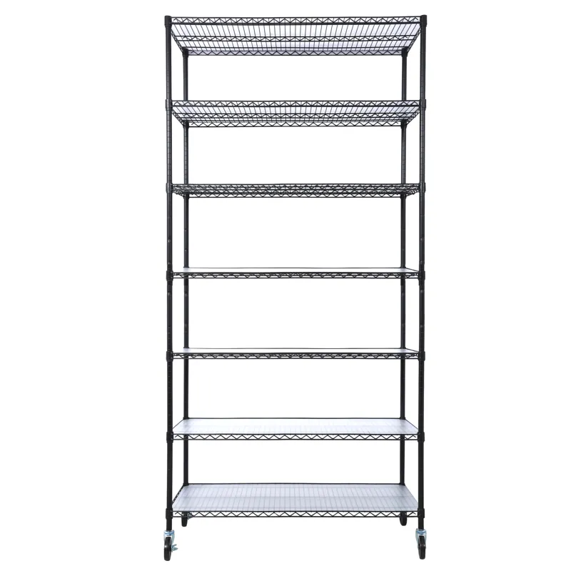 7 Tier Metal Shelf Wire Shelving Unit, 2450Lbs Heavy Duty Adjustable Storage Rack With Wheels & Shel