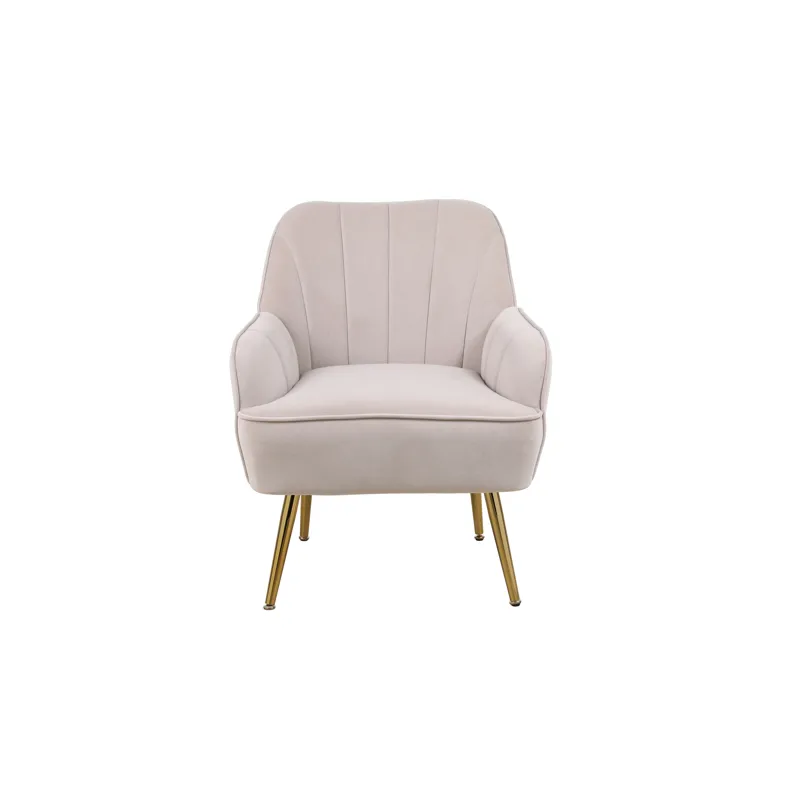 Modern Mid-Century Chair Velvet Sherpa Armchair For Living Room Bedroom Office - Beige