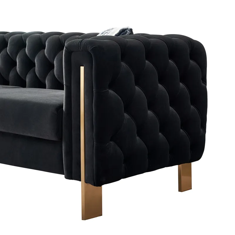 Chesterfield - Modern Tufted Velvet Living Room Sofa, 84.25\'\'W Couch - Black