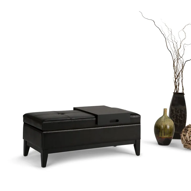 Oregon - Storage Ottoman Bench with Tray - Midnight Black