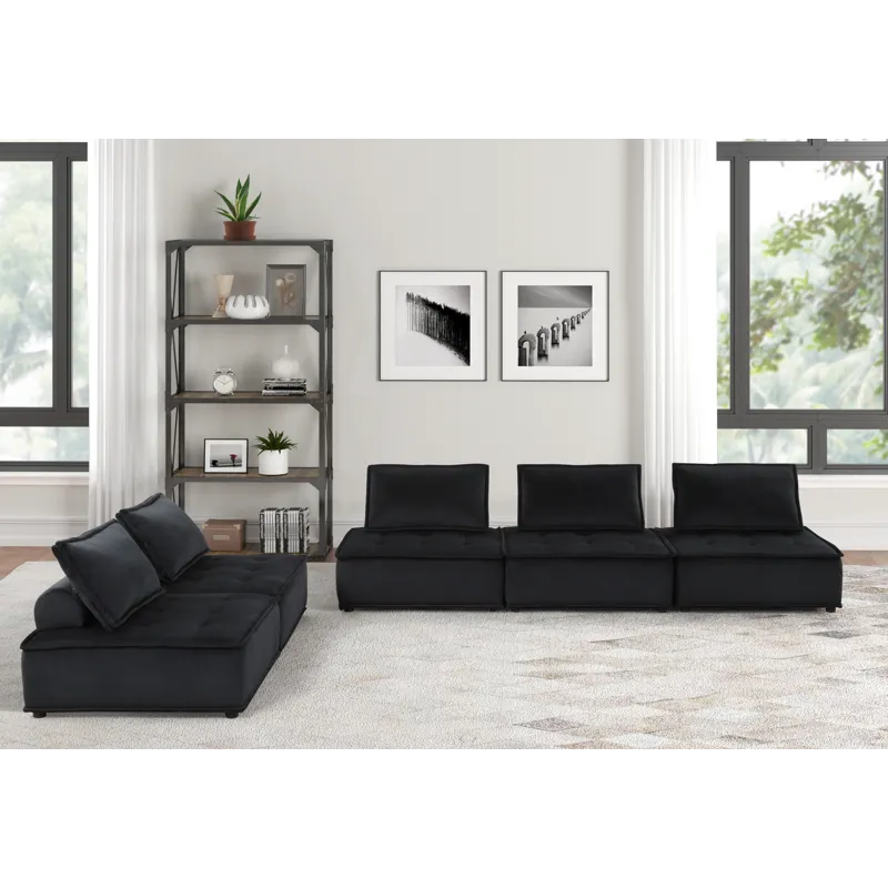 Anna - Velvet 5 Piece Sofa And Loveseat (Set of 2) - Black