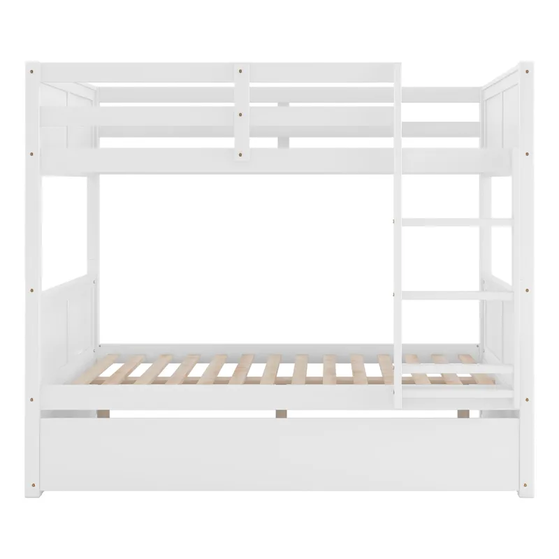 Full Over Full Bunk Bed With Twin Size Trundle - White