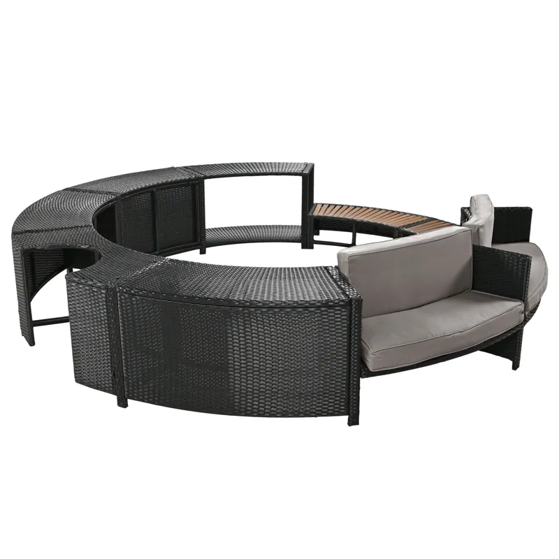 Spa Surround Spa Frame Patio Rattan Sofa Set With Storage Spaces, Mini Sofa And Comfortable Cushion 