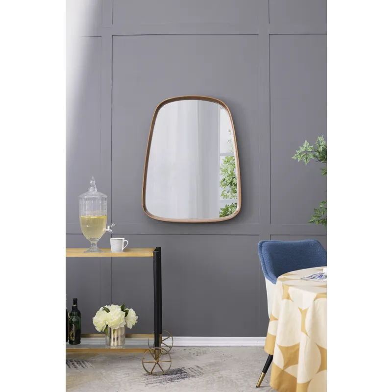 Irrgeular Mirror With Wood Frame, Wall Mirror For Living Room, Bathroom Entryway - Brown