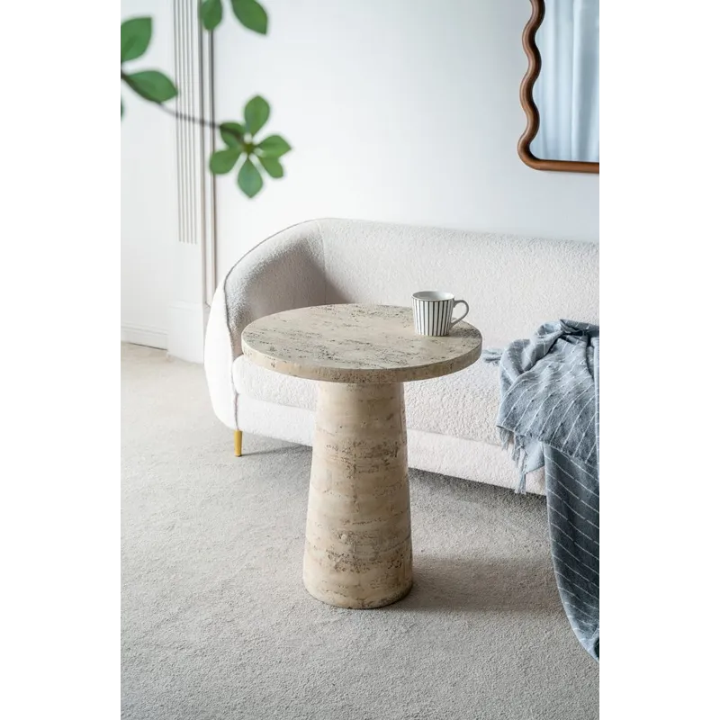 Round Side Table With Pedestal Base - Cream