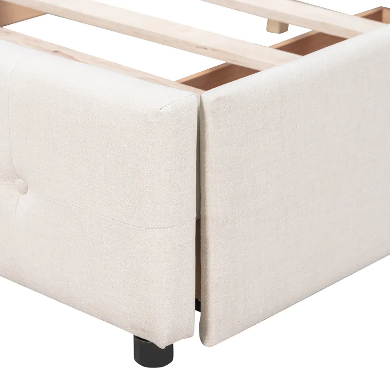 Queen Size Upholstered Platform Bed With Classic Headboard And 4 Drawers, No Box Spring Needed - Bei