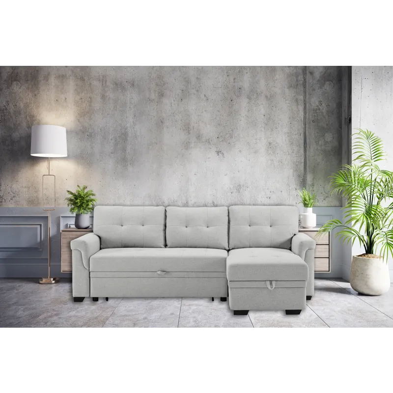 Hunter - Linen Reversible Sleeper Sectional Sofa With Storage Chaise - Light Gray