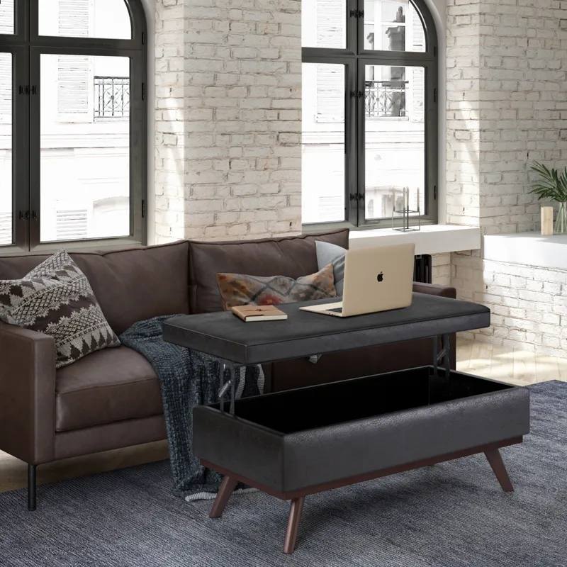 Owen - Lift Top Large Coffee Table Storage Ottoman - Distressed Black