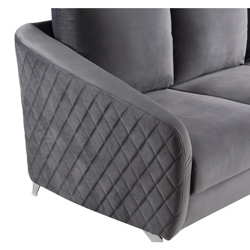 Sofia - Velvet Fabric Sofa, Loveseat Living Room (Set of 2) - Gray