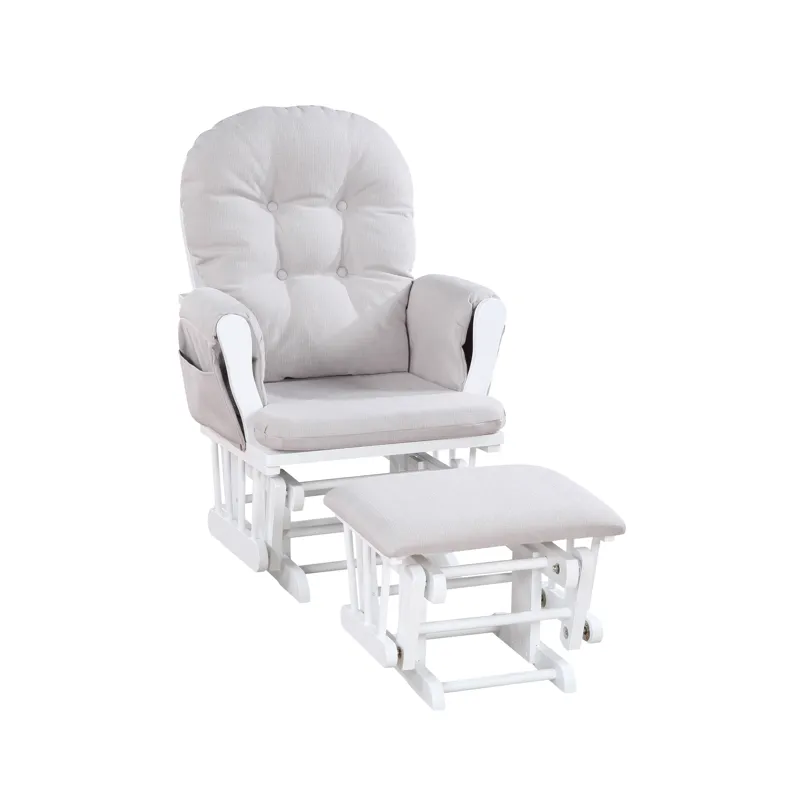 Mason - Glider And Ottoman White Wood - Woven Gray Fabric