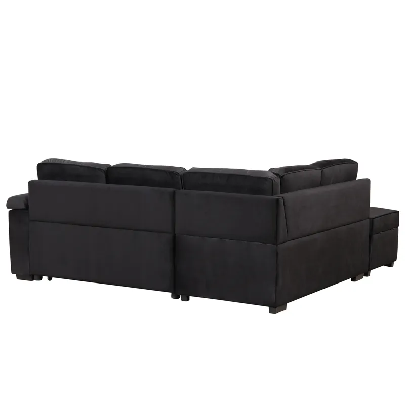 Sleeper Sofa Bed, 2 In 1 Pull Out Sofa Bed L-Shape Couch With Storage Ottoman For Living Room, Bedro