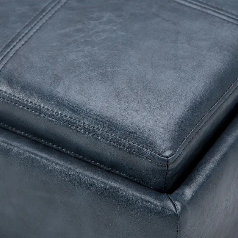 Rockwood - Cube Storage Ottoman with Tray - Denim Blue