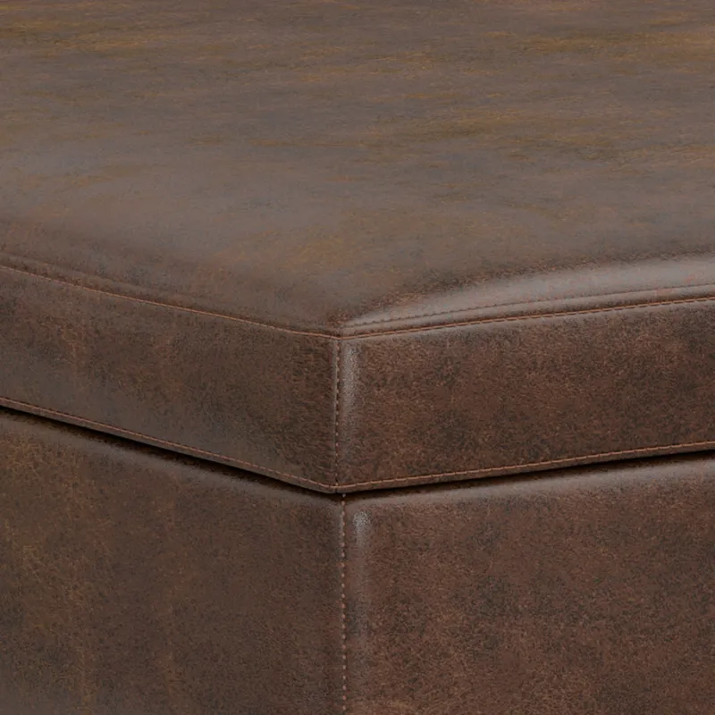 Owen - XL Square Coffee Table Storage Ottoman - Distressed Chestnut Brown