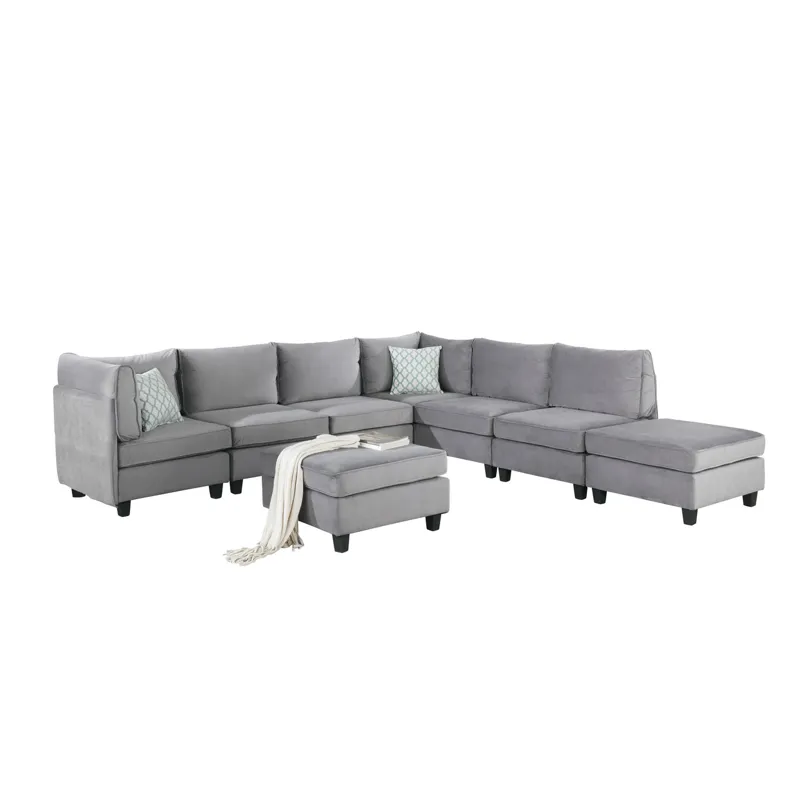 Simona - Velvet 8 Piece Modular Sectional Sofa - Gray