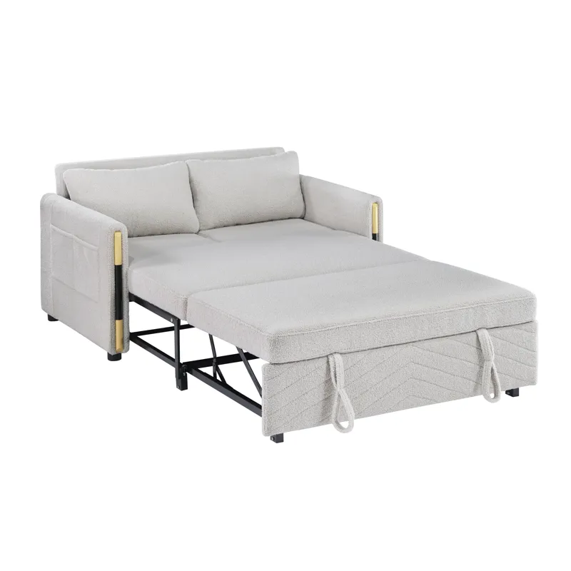 Percy - Teddy Velvet Sleeper Loveseat With Dual-Pull Sleeper Design - Beige