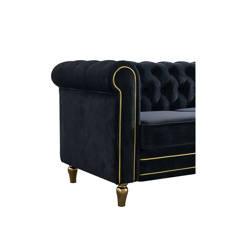 Chesterfield - Velvet Sofa 84.65\" For Living Room - Black