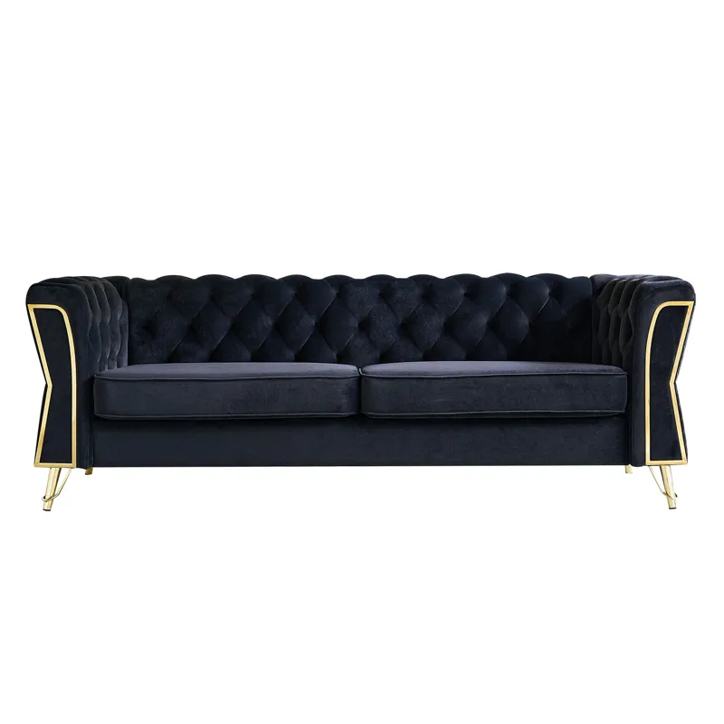 Modern Tufted Velvet Sofa For Living Room - Black