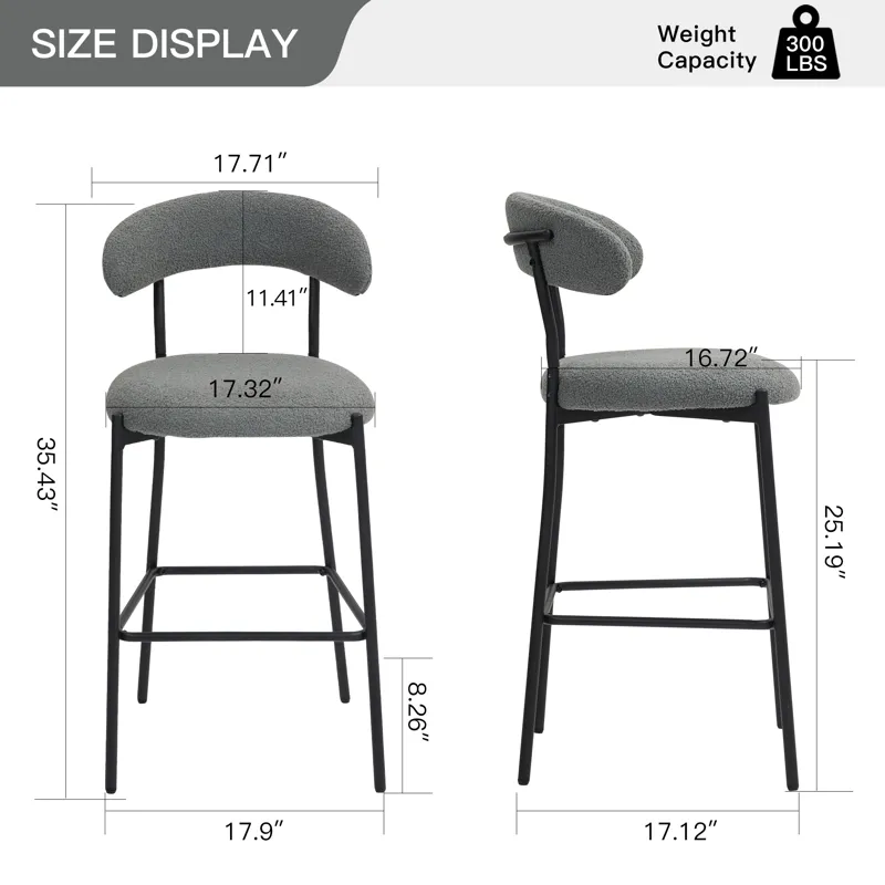 26\'\' Counter Height Bar Stools Teddy Fabric Cover Kitchen Island Counter Bar Stool With Black Powd