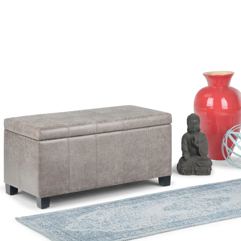 Dover - Storage Ottoman Bench - Distressed Grey Taupe