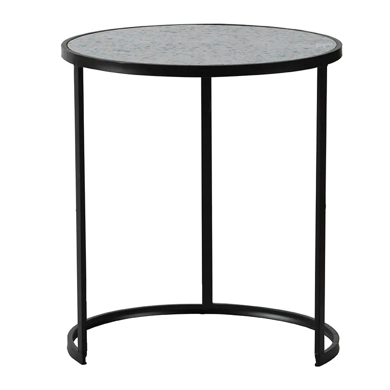 Round End Table, Stacking Side Tables With Sturdy Metal Frame For Small Space, Living Room, Office (